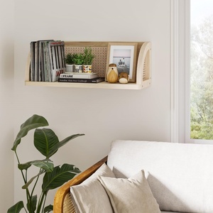 Estantes de pared de madera con tapices de ratán para sala de estar, estantes <span class=keywords><strong>flotantes</strong></span> de estilo bohemio natural, estantes montados en la pared de almacenamiento - Product Image 2