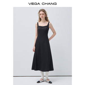 Robe nuisette VEGA CHANG personnalisée style français à col carré avec surpiqûres contrastées, nouvelle conception cintrée à la taille pour femme - Product Image 3