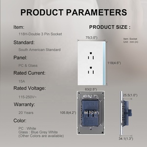 Tiêu chuẩn Mỹ Ổ cắm điện AC 110V ~ 250V 118mm * 75mm PC + Glass Bảng điều chỉnh thái Điện cắm 16A tường ổ cắm màu trắng màu xanh grey - Product Image 2
