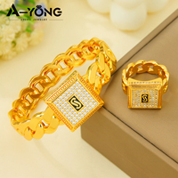Ensemble de bagues et bracelets en zircon de design européen, luxe plaqué or 24 carats, bijoux hip-hop imperméables pour femmes