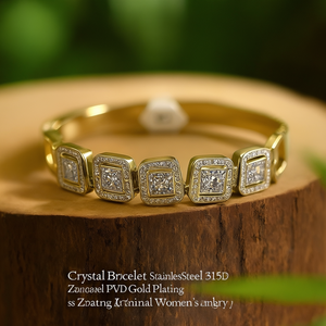 Crystal Bracelet 316L Stainless Steel PVD <b>Gold</b> Plating Square Zirconia Inlay Women's Jewelry - Product Image 3