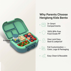 Boîte à lunch pour enfants en plastique sans Bpa personnalisée une serrure logo pp récipient de stockage de préparation de repas avec poignée - Product Image 4