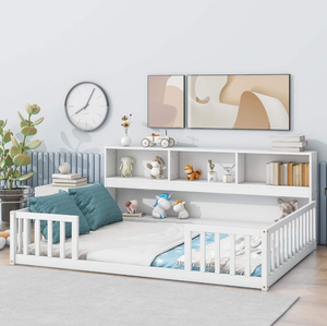2025 Modern Pine Baby Playpen Durable Solid Wood White Toddler <strong>Bed</strong> with Playground <strong>Enclosure</strong> 100*200cm - Product Image 1