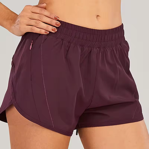 Shorts de course pour femmes bleu marine à séchage rapide avec poches, taille élastique, style sportif, logo personnalisé imprimé sur la jambe droite - Product Image 4