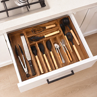 Organizador de Talheres de Madeira Expansível 33-55cm com Largura Ajustável para Gaveta de Cozinha, Caixa de Armazenamento com 7 a 9 Compartimentos OEM