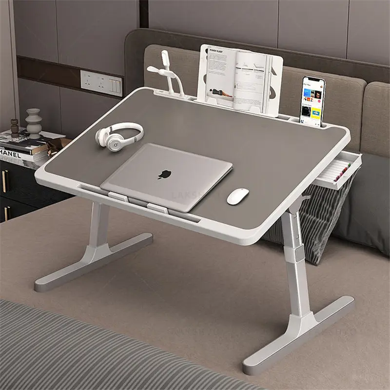 LAKSHYO 조정 가능한 침대 테이블 트레이 컴퓨터 책상 높이 및 각도 조절 가능한 휴대용 노트북 스탠드 대형 침대 책상