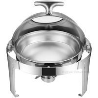 Gewerblicher rechteckiger Roll-Top-Chafing-Dish aus Edelstahl 201 und Glas, 6L, kraftstoffbetrieben, Speisenwärmer