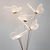 Personnalisé 5 têtes LED papillon acrylique planche fer Art mariage pièce maîtresse fête hôtel lampadaire décor avec alimentation AC