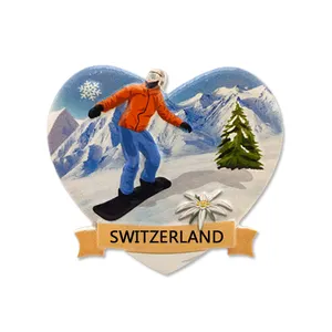 Custom Logo Gepersonaliseerde Hars Koe Sneeuw Berg Souvenir Zwitserse Koelkast Magneet