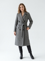 Manteau long en laine à chevrons gris anthracite de haute qualité pour femme, épais, croisé, avec ceinture, pour l'automne et l'hiver, idéal pour les trajets quotidiens