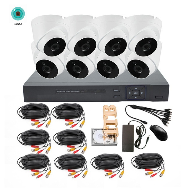 ICsee 8CH 5MP AHD DVR CCTV Camera Kit with Night Vision 30M IR Range Waterproof Dome Camera Security System