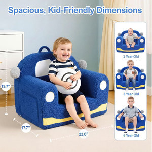 Canapé-lit pliable en forme de voiture pour enfants, fauteuil en peluche pour enfants de 2 ans et plus, bleu avec coussin en forme de chat - Product Image 3