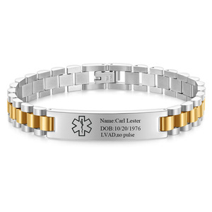 Bracelet d'identification médicale en acier inoxydable, maillons courbes de 10 mm, gravé et personnalisé, bijou unisexe pour usage quotidien - Product Image 5