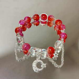 Nouvel Arrivage Bracelet en alliage de lune avec perles en émail coloré à motifs floraux, design de niche pour femme, style féerique <span class=keywords><strong>Mori</strong></span>, pour petite amie - Product Image 4