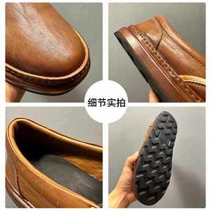 Mocassins en cuir véritable marron à lacets, semelle intermédiaire en caoutchouc amortie, doublure en maille, imprimés animaliers, logo imprimé en 3D, toutes saisons, pour la marche - Product Image 4