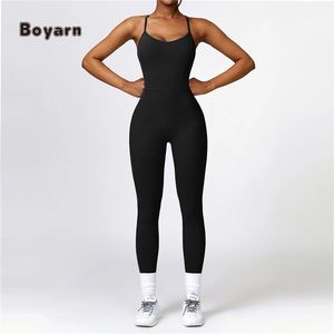 Boyarn Sexy Backless Eco-Friendly Breathable Sweat-Wicking Fitness <b>Overalls</b> Spaghetti Strap Gym Yoga Jumpsuits High Elastic - Product Image 5