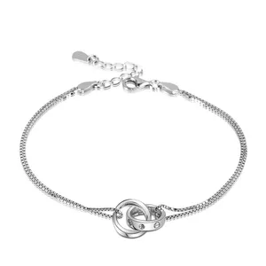 Feine schmuck 100% 925 Sterling Silber S925 Silber Mode Silber Doppel-Ring Zugeknöpft Doppel-Schicht Armband