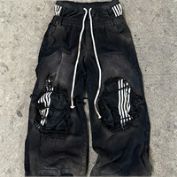 Difan – Jean baggy homme coupe droite, taille mi-haute double, en toile délavée effet vieilli, style hip-hop, avec logo personnalisé