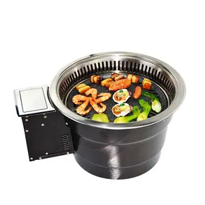 Tabela coreana popular BBQ Downward Exhaust Smoke Grill elétrico coreano BBQ