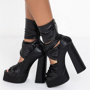 2022 <b>Spring</b> Fashion Design Pleated Hollow Out Upper Ankle <b>Boots</b> Peep Toe Shoes Back Zipper Thick Platform Size 43 - Product Image 6