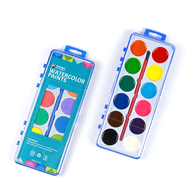 12 צבעים צבעי מים צבע סט לילדים אמנות צבעי מים צבע סט עם מברשות צבע עבור בכיתה
