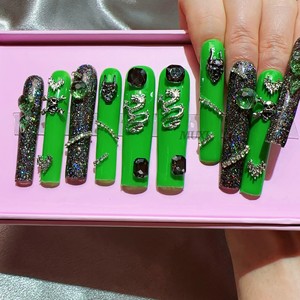 Muestra gratis diseñador de lujo hecho a mano acrílico Bling Nails <span class=keywords><strong>uñas</strong></span> artificiales prensadas <span class=keywords><strong>con</strong></span> etiqueta de marca diamantes de imitación - Product Image 6
