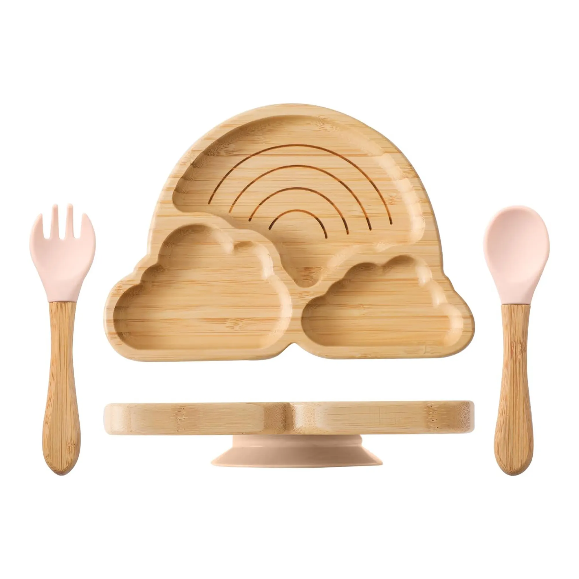 Полностью Натуральная Детская бамбуковая тарелка, разделенная тарелка для кормления, Бамбуковая тарелка, силиконовая миска, набор ложек для кухни