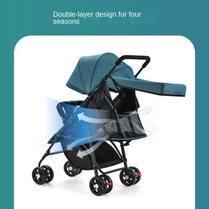 Poussette parapluie légère et pliable en acier inoxydable, inclinable, système de voyage portable, 4 roues, à pousser à la main pour bébé - Product Image 5
