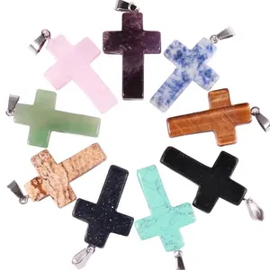 Big Natural healing crystal necklace pendants stone cross pendants women for jewelry making