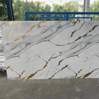 Panneau mural en PVC marbré moderne de luxe, design doré, imperméable, ignifuge, isolation thermique pour hôtel, appartement, maison, commerce