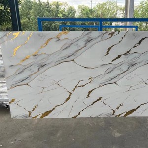 Panneau mural en PVC marbré moderne de luxe, design doré, imperméable, ignifuge, isolation thermique pour hôtel, appartement, maison, commerce - Product Image 2