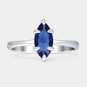Anillo de Compromiso de Plata de Ley 925 con Zafiro Solitario en Forma de Marquesa, Estilo Vintage - Product Image 1