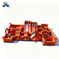 Parcours d'obstacles gonflable commercial orange avec toboggan, équipement de terrain de jeu gonflable extérieur pour enfants pour location en parc d'attractions