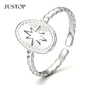 Anillo JUSTOP de Plata 925 con Concha de Abulón, Engaste Geométrico Cuadrado, Joyería Moderna para Mujer, Anillo de Uso Diario - Product Image 2
