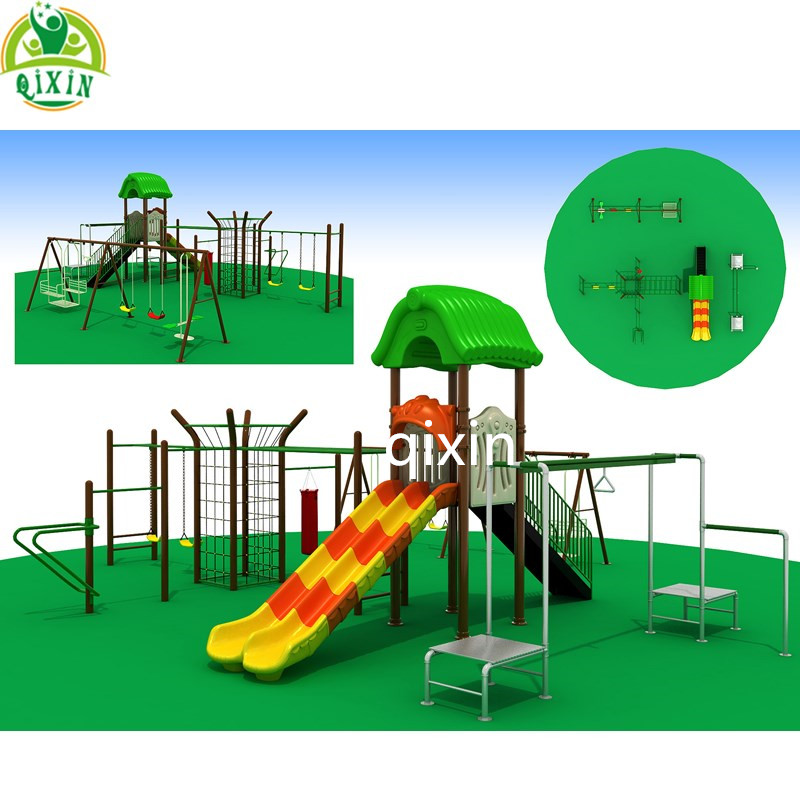 2021 new design outdoor playground monkey bar with slide swing set flying fox for outside