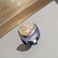 Anillos de Oro y Plata 18K con Gema Triangular Druzy Estilo Vintage Hiphop para Boda, Joyería para Hombre, Accesorio de Dedo, Venta al por Mayor desde China, Arabia Saudita