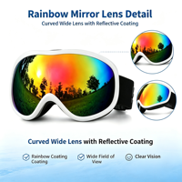 Masque de ski/snowboard à monture noire, verre courbé large effet miroir arc-en-ciel, en TPU, taille unique, anti-buée, protection UV, OEM ODM