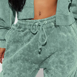 Ensemble survêtement décontracté pour femme, style streetwear, personnalisé, hiver, pantalon de survêtement court, délavage acide, effet usé, sweat-shirt à capuche avec fermeture éclair - Product Image 4