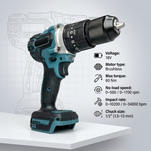 <span class=keywords><strong>Perceuse</strong></span> à percussion sans fil Makit DDF487, couple de 60 Nm, <span class=keywords><strong>mandrin</strong></span> auto-serrant de 1/2 pouce, convient pour le murs, l'acier, le bois, le perçage, le tournevis - Product Image 1