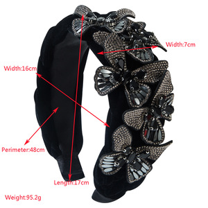 Diadema de novia vintage con borde ancho de borreguito y diamantes incrustados para mujer - Product Image 2