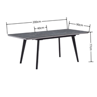 Table à manger moderne industrielle italienne noire, nouvelle conception, en MDF extensible avec plateau en verre émaillé et pieds en métal - Vente flash