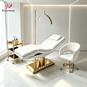 <b>Electric</b> Facial Bed Professional Luxury Stainless Steel Gold 3 Motors Curved Salon Spa Lash Bed Massage <b>Table</b> Facial Beauty Bed - Product Image 1