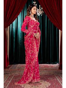 Premium Quality Heavy Fandy <b>Satin</b> Party Wear <b>Saree</b> with Decorative Heavy Beads Embroidery Designer Blouse Luxury Ethnic Wedding - Product Image 3