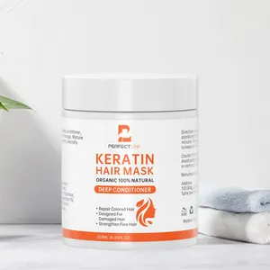 OEM ODM masker rambut Keratin Label pribadi, masker pelembap profesional Vitamin Argan perawatan rambut nutrisi Tautan sempurna 250ml