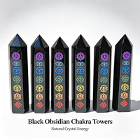 Bâton de cristal de chakra en obsidienne noire, pointe de tour gravi pour la guérison Reiki, la méditation, l'équilibrage énergétique et la décoration spirituelle