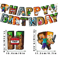 My World Party Pixel War Game Juego de cumpleaños Eco-Friendly Paper Cake Toppers Globos Banderas Diseño