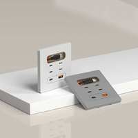 Kabel Pengisian Cepat Tipe-C 86-Type 20W yang Dapat Ditarik 0.8m 1 Stopkontak Dinding dengan 1 Port USB-A 1 Port USB-C Panel Plastik 110-250V