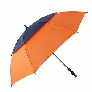 Custom Print <b>Windproof</b> Auto Open Black and Yellow Golf <b>Umbrella</b> Big Size for Adults Straight Pattern with Logo - Product Image 4