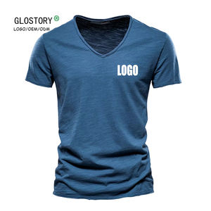 T-shirt da <span class=keywords><strong>uomo</strong></span> con <span class=keywords><strong>scollo</strong></span> a V manica corta estiva Yoga sportiva T-shirt Casual in cotone personalizzato con LOGO in bianco Slim Fit biancheria <span class=keywords><strong>intima</strong></span> di bambù - Product Image 1