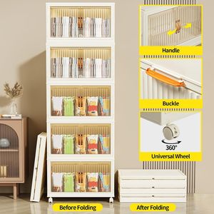 Contenedores de almacenamiento plegables apilables multicapa para dormitorio, armario plegable, organizadores de ropa de plástico con puertas - Product Image 2